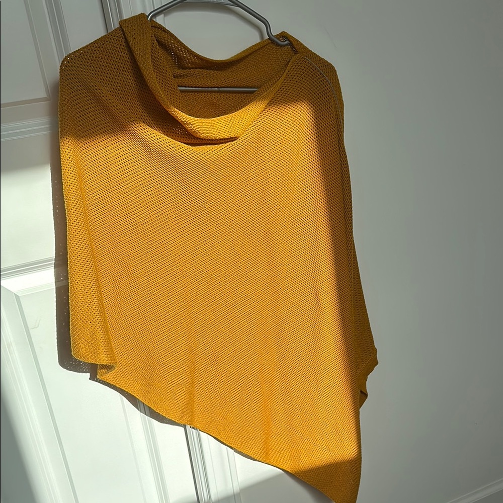 Yellow Asymmetrical Knit Poncho with Cowl Neck